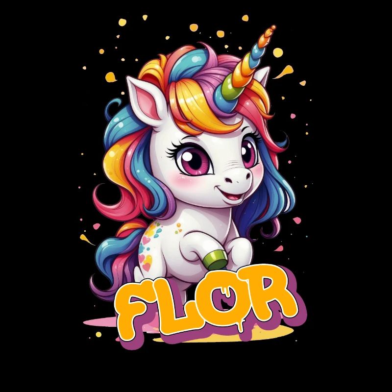 FLOR - Schöner Mädchen Name mit süßem Einhorn