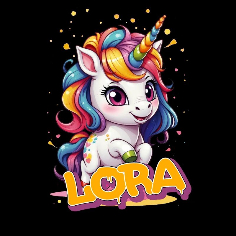 LORA - Schöner Mädchen Name mit süßem Einhorn