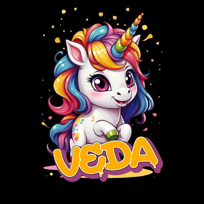 VEDA - Schöner Mädchen Name mit süßem Einhorn