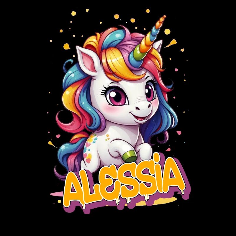 ALESSIA - Schöner Mädchen Name mit süßem Einhorn