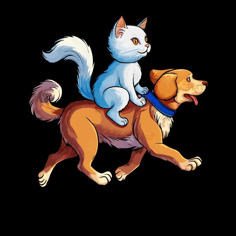 KATZE REITET AUF HUND