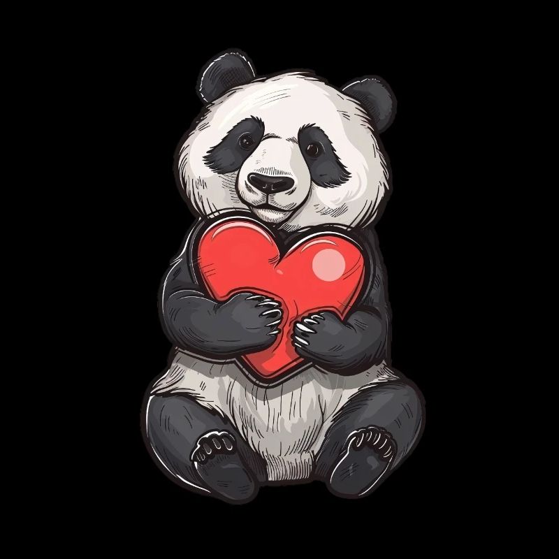 Cute Panda Holding Red Heart Drawing Perfect for