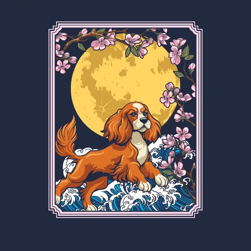 Cocker Spaniel Japon Cherry Blossom Moon
