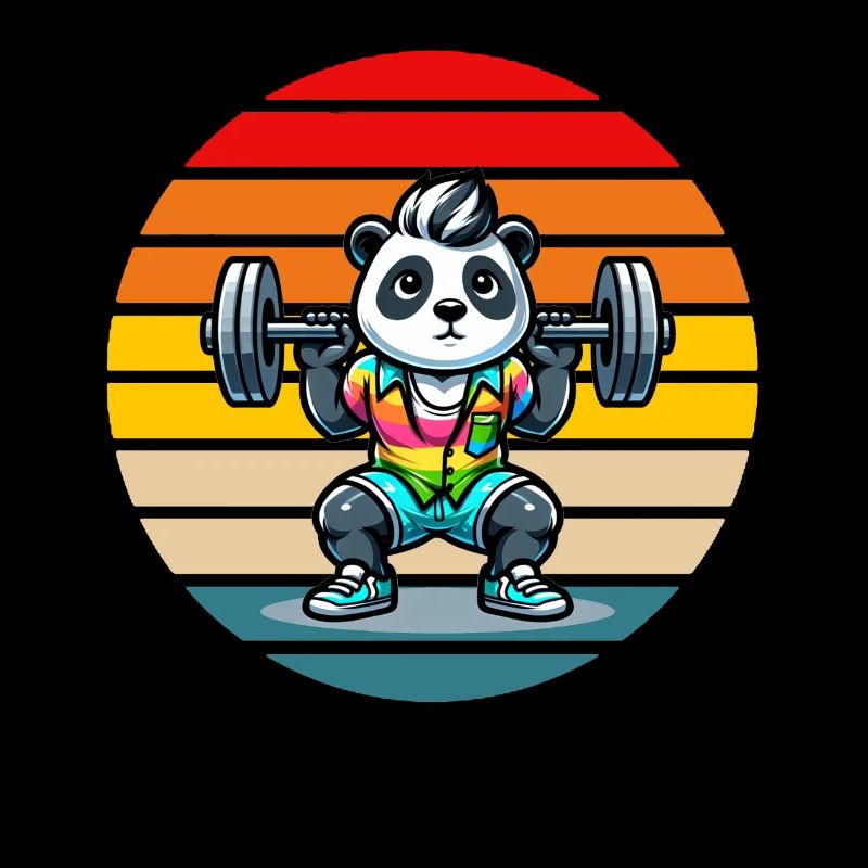 Cool Rainbow Panda Squatting In The Gym