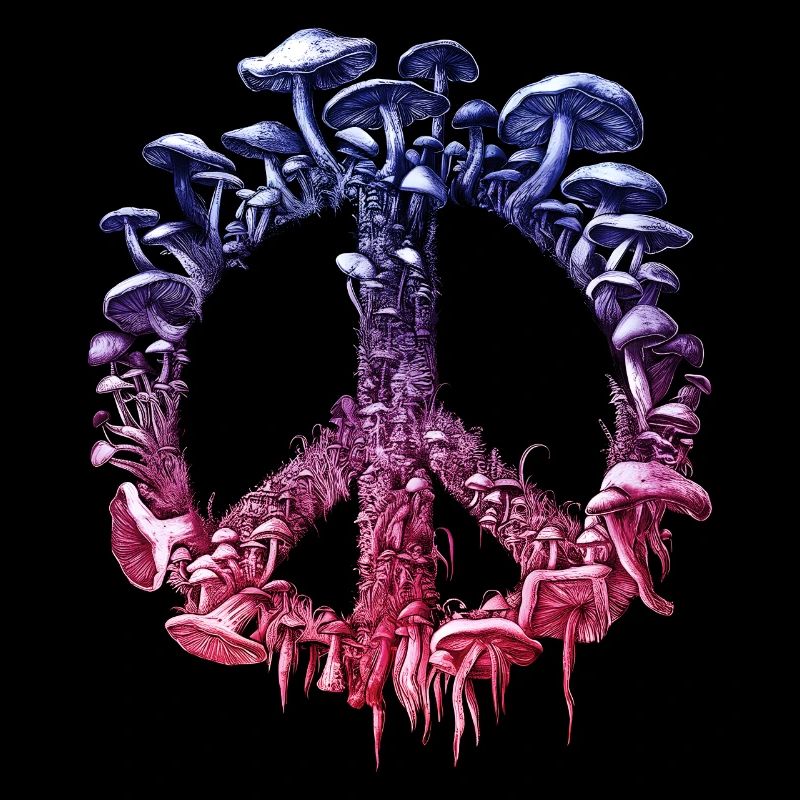Vibrant Psychedelic Mushroom Peace Sign