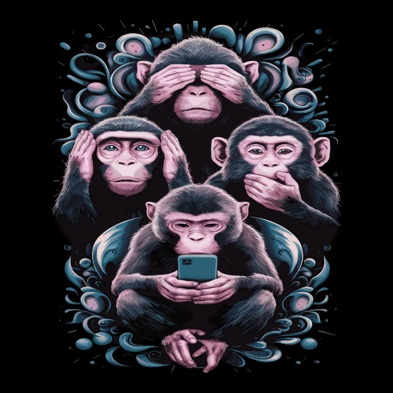 Wise Monkey With Mobile Phone Funny Multi Media Design