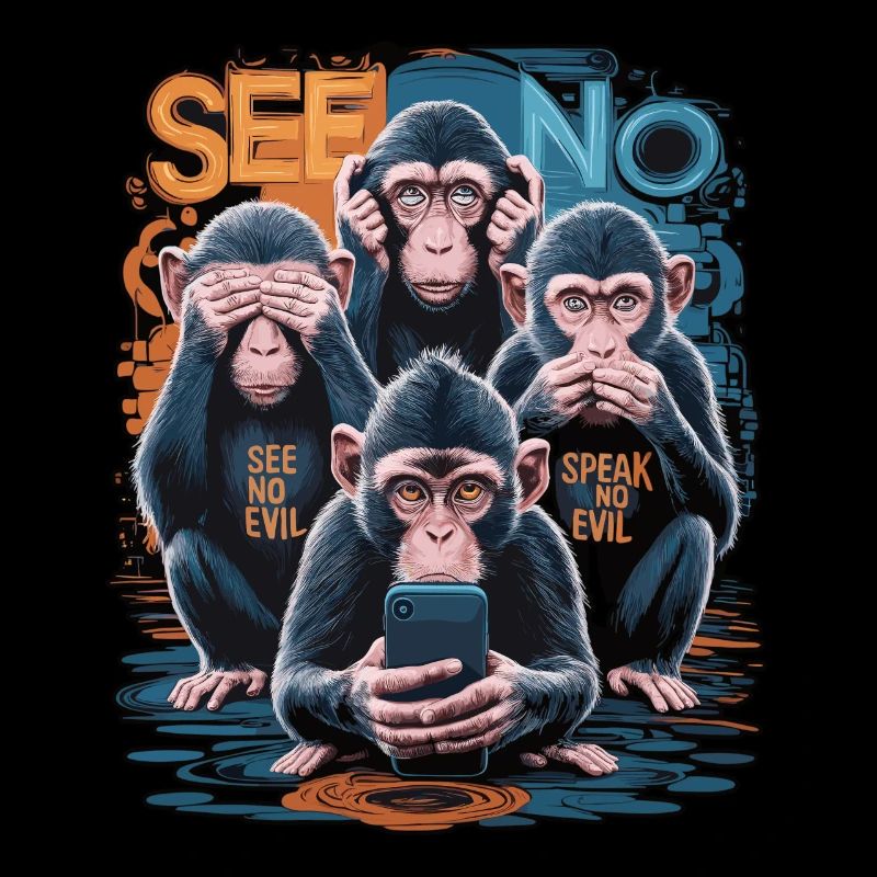 Wise Monkey With Mobile Phone Funny Multi Media Design