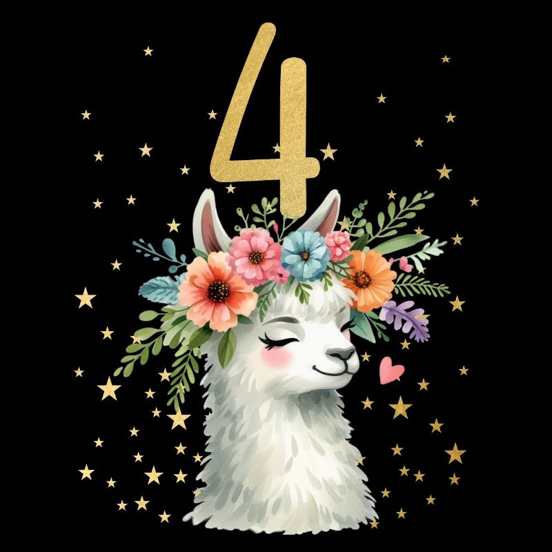 Geburtstag 4 Mädchen Alpaka LLama Vier Lama 4 Jahr
