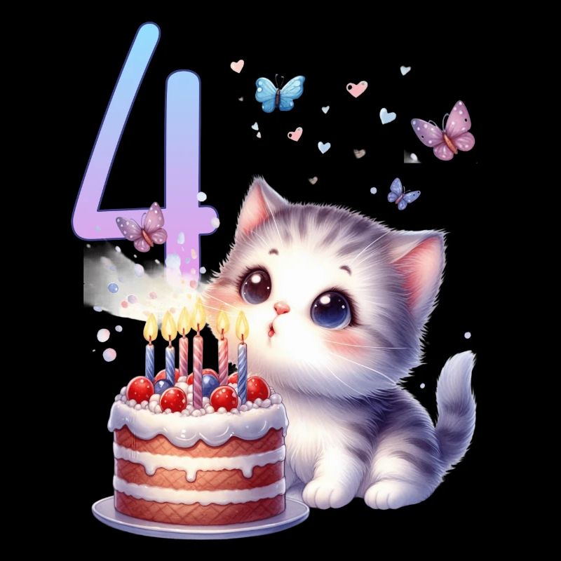 Geburtstag 4 Mädchen Birthday Girl Katze Vier 4 Ja