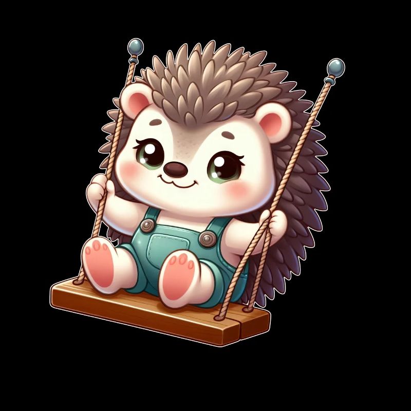 Cute hedgehog on swing cartoon playground