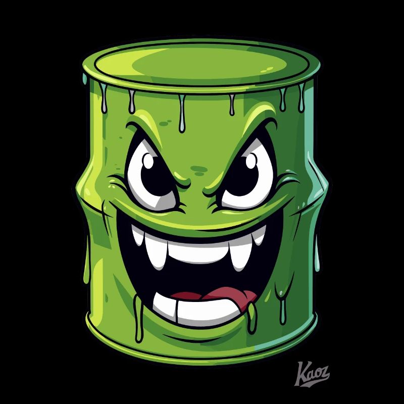 Green, evil, poisonous barrel with a face