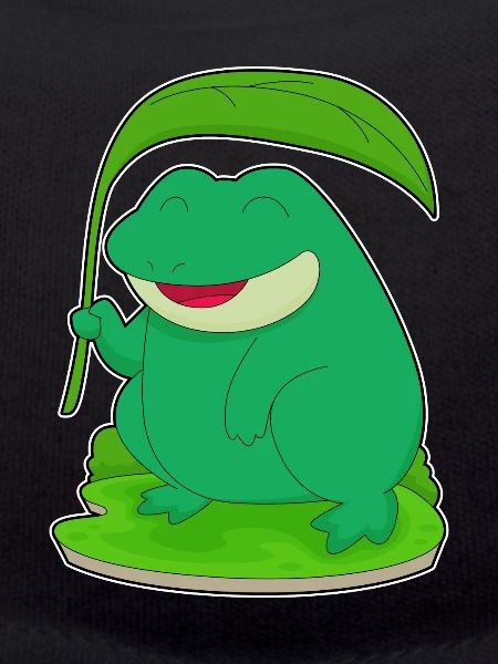 Frosch mit Blatt als Sonnenschirm