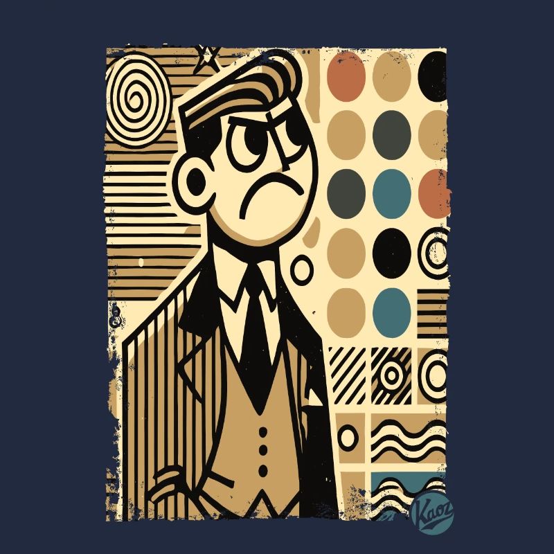 Angry retro man chooses wallpaper