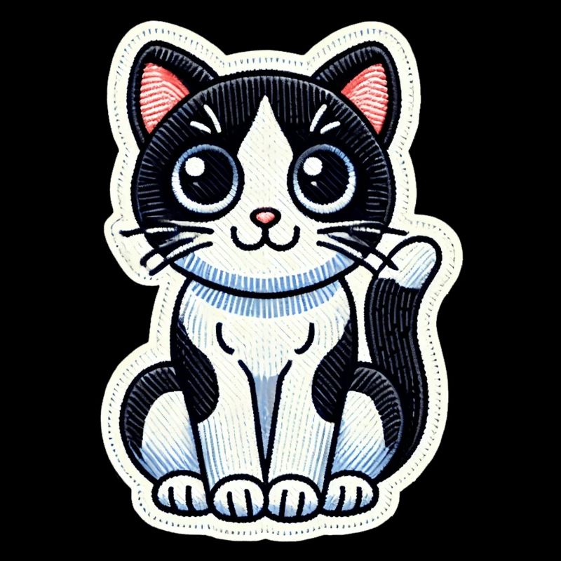 Süße schwarz-weiße Katze sitzt schön / Patch