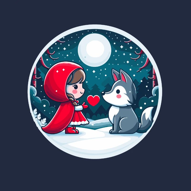 Märchen Rotkäppchen Wolf Kinder Herz Mond Niedlich