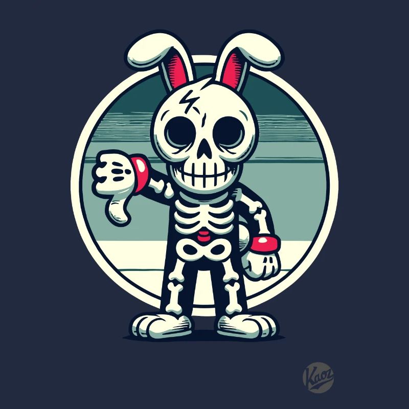 Lapin squelette effrayant avec les pouces vers le bas
