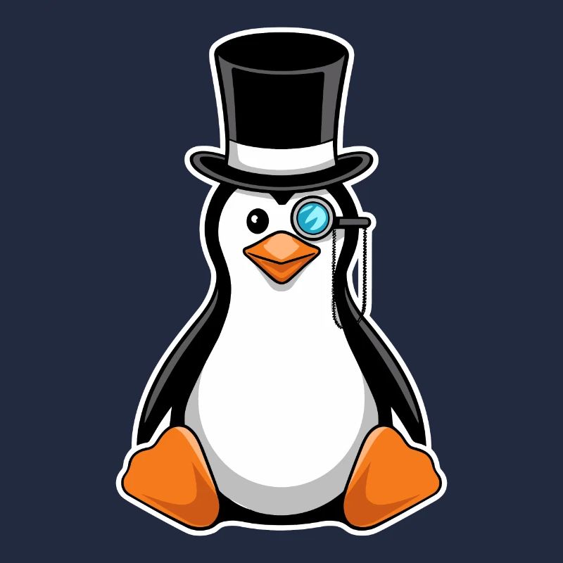 Pingouin élégant avec chapeau haut de forme et monocle
