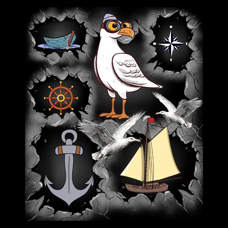 maritim Seemann Möwe Anker Schiff Boot Ahoi