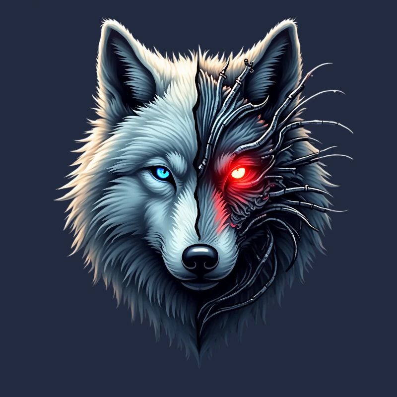 Lustiger Roboter Kunst Wolf Cyborg Tier AI Wolf