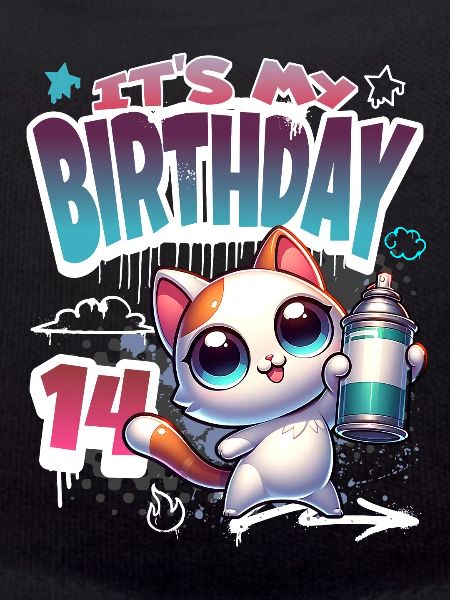 14th Birthday Cat Graffiti