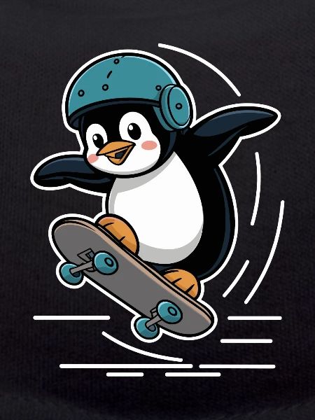 Skateboard Fahrender Pinguin Mit Helm