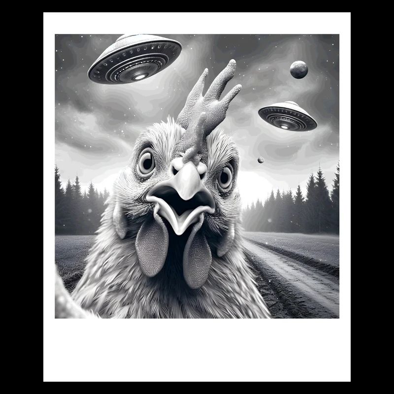 Chicken Rooster Funny Graphic Selfie with UFOs Wei