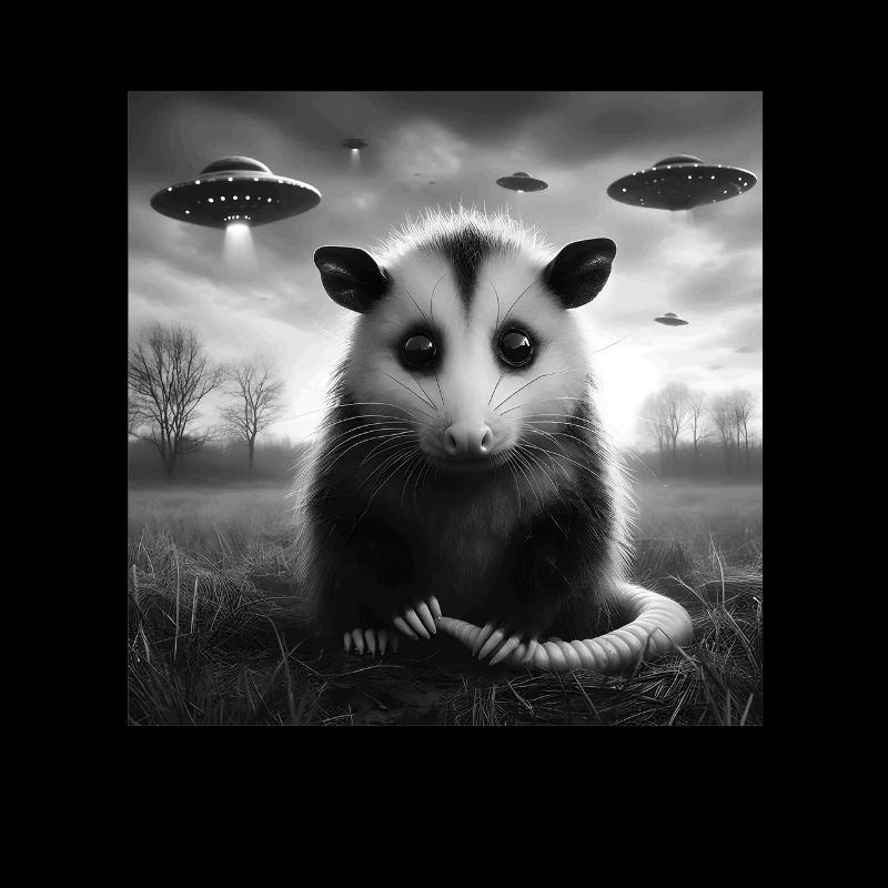 Opossum Funny Graphic Selfie with UFOs Weird Alien