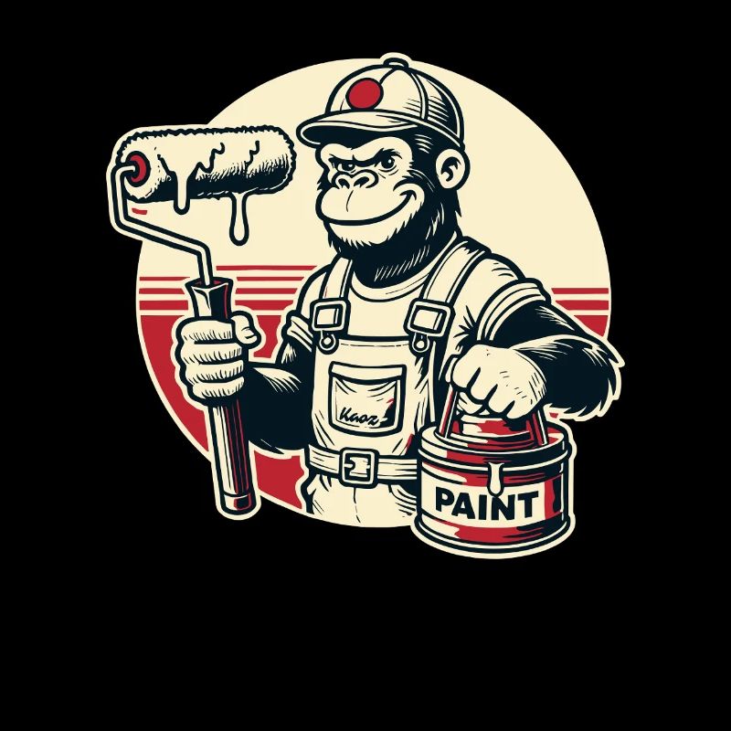 Painter gorilla with paint bucket and paint roller