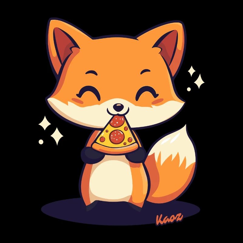Renard kawaii mignon avec pizza