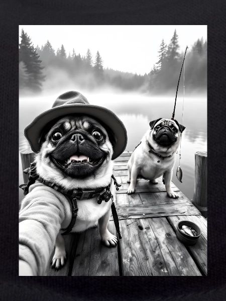 Angeln Mops Hund Selfie