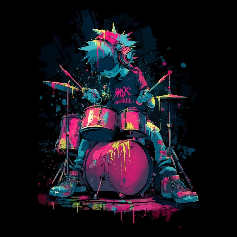 Colorful Drummer Comic Style Splash Art Design