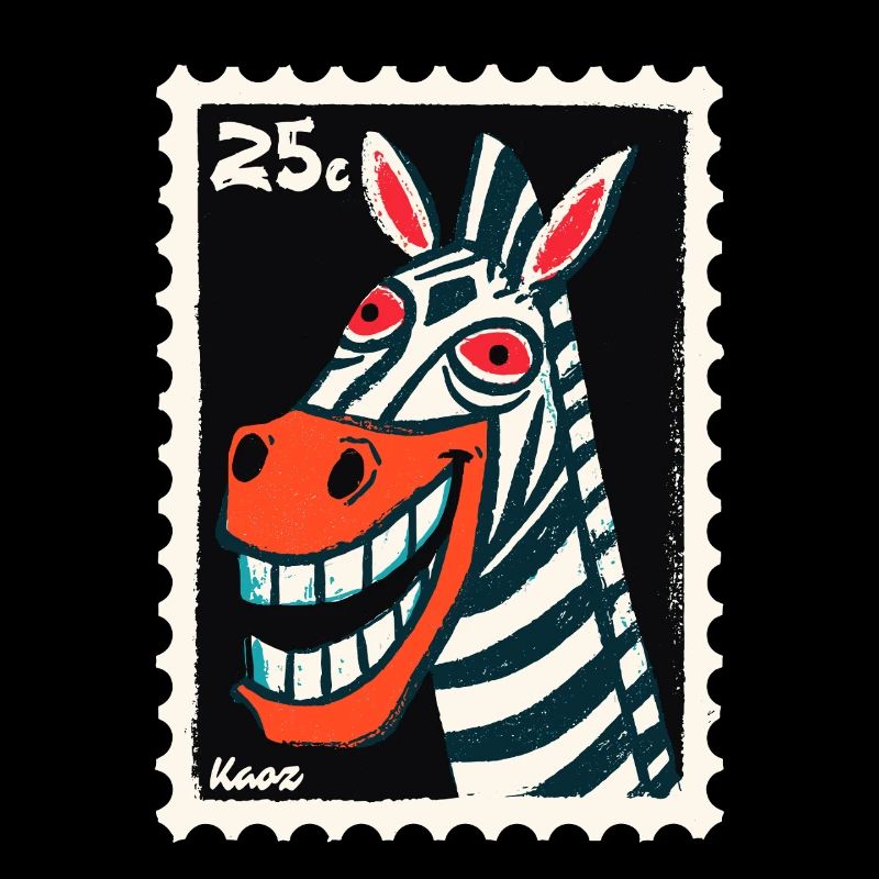 Grinning zebra in stamp look