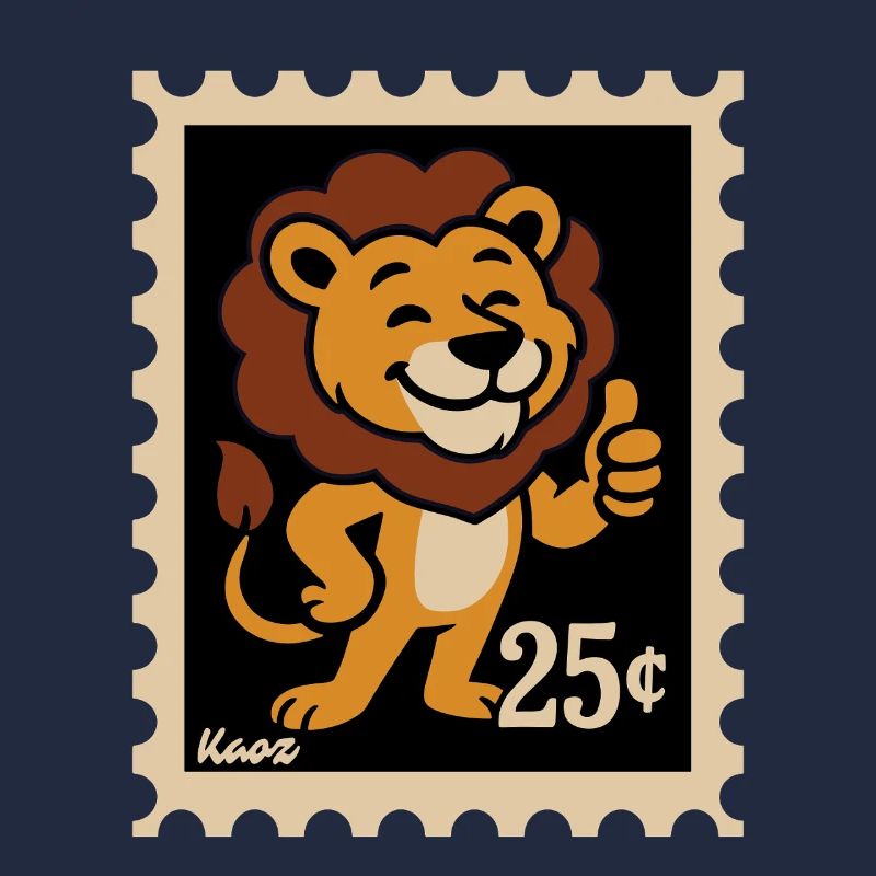 Lion amical sur un timbre-poste