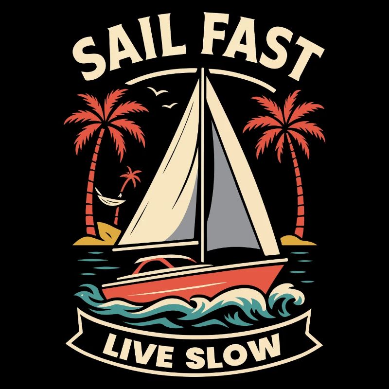 Sail Fast Live Slow Captain Boat Nautical Saying