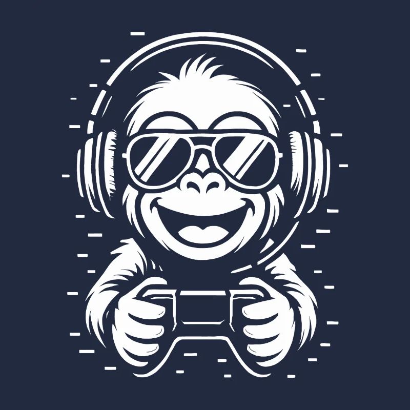 Singe cool avec écouteurs, lunettes et manette de jeu