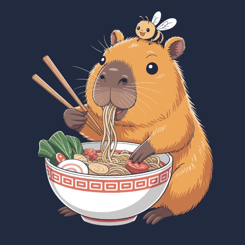 Capybara Ramen Kawaii With Bee