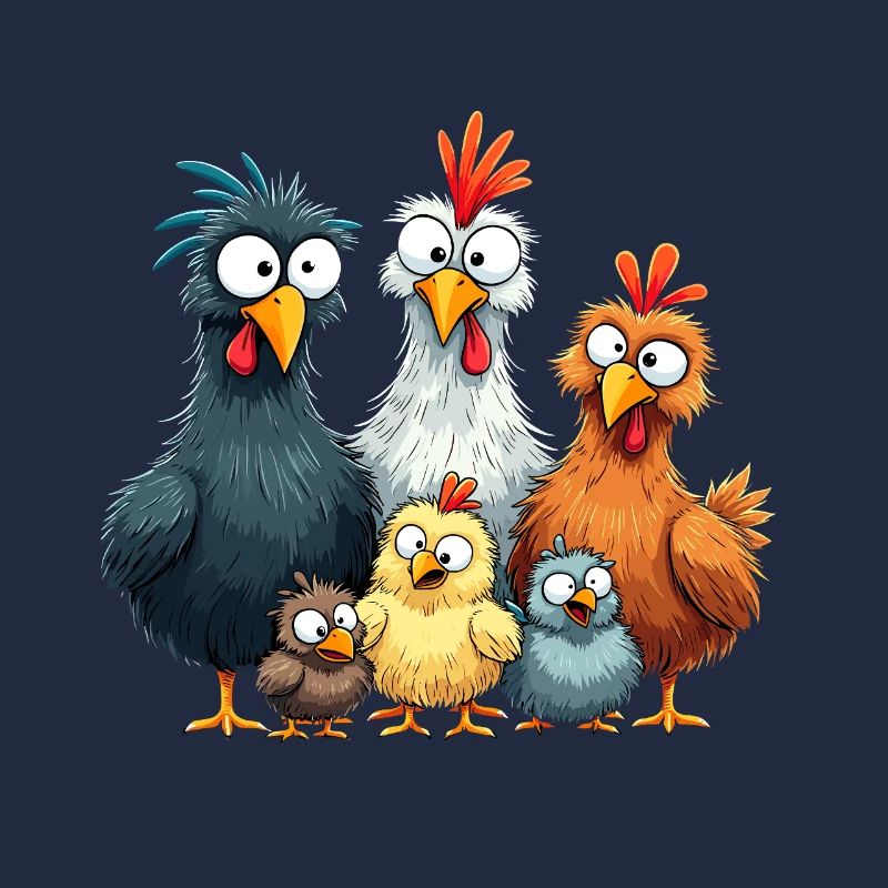 Conception de comédie de groupe de poulets colorés