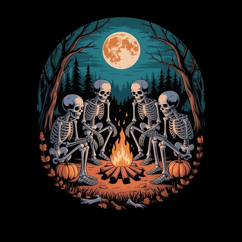 Skeleton Camper Hiker Bonfire Halloween Camping