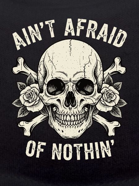 Skull with roses and slogans