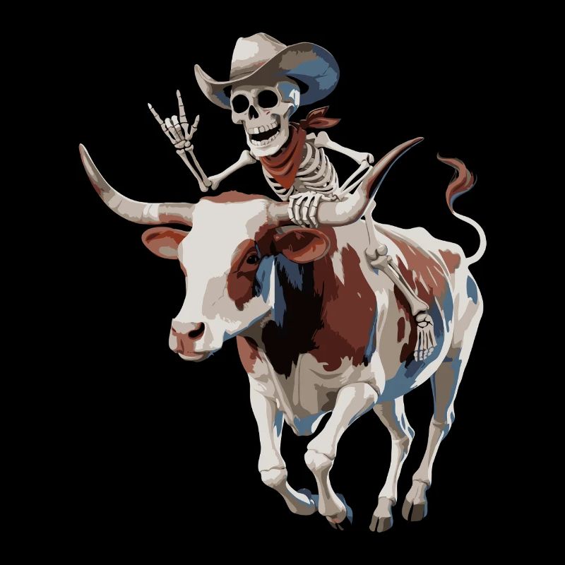 Skeleton cowboy on bull ride