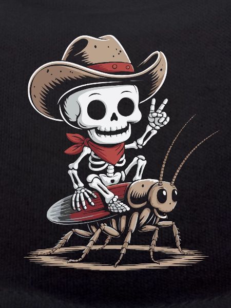 Skeleton cowboy on cockroach
