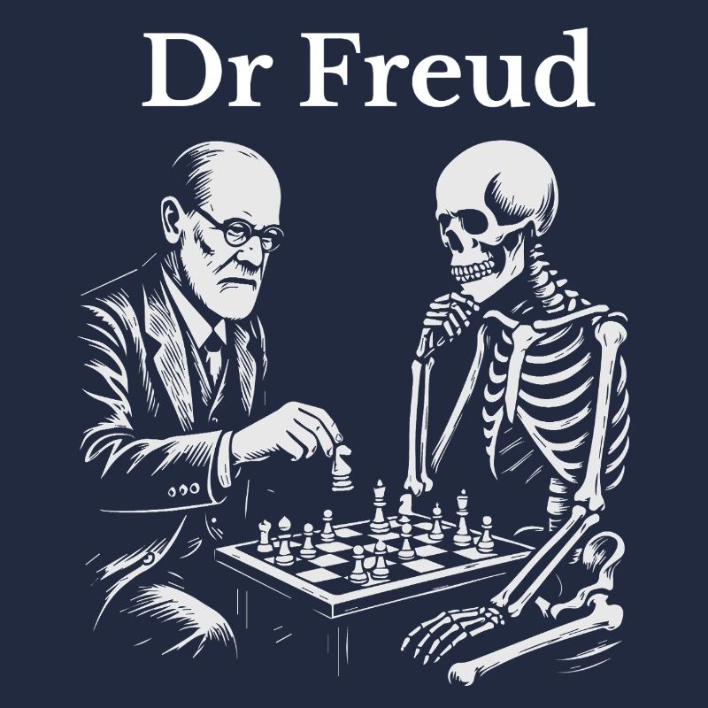 Freud Chess Duel with Skeleton