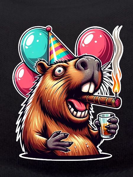 Capybara Party mit Ballons und Zigarre