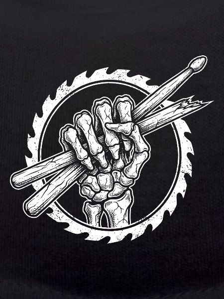 Skelett Hand mit Drumsticks