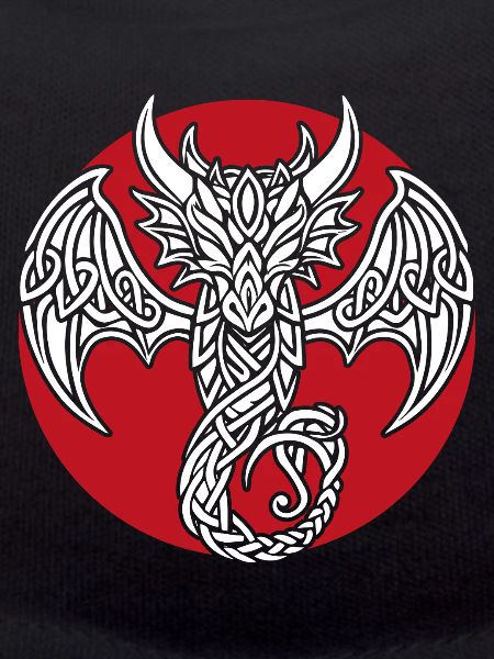 White Celtic Dragon on Red