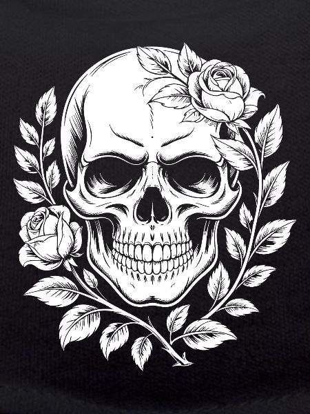 Schädel mit Blumenkranz