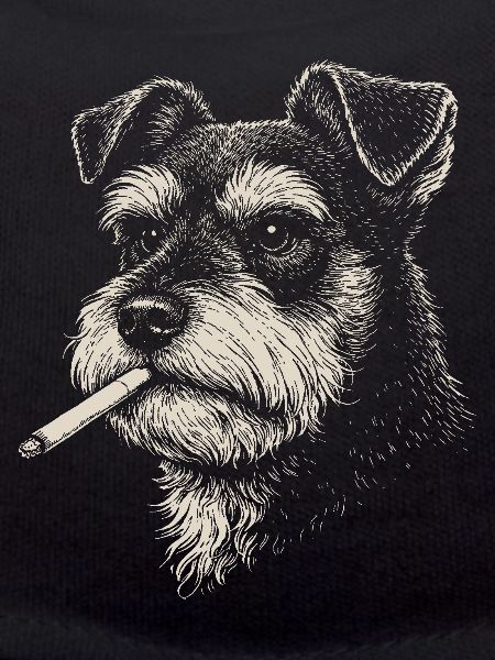 Hundeporträt von Schnauzer mit Zigarette