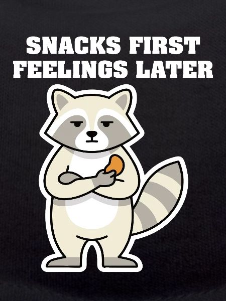 SNACKS FIRST FEELINGS LATER Raccoon