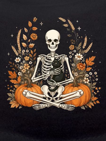 Halloween, Skeleton, Black Cat