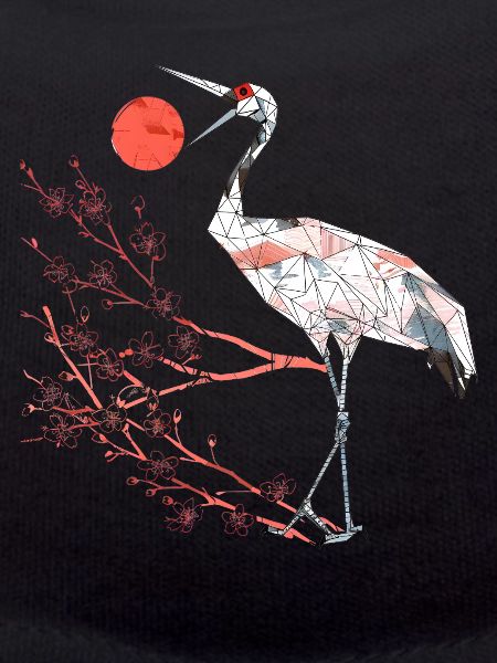 Geometric Heron with Cherry Blossoms